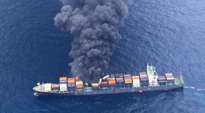 Indian coast guard battles massive fire on container ship listing off Kerala